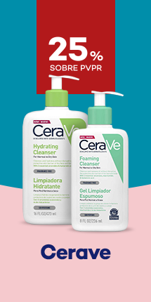 Marca Cerave com destaque promocional de at&eacute; 25% sobre pre&ccedil;o de Venda ao P&uacute;blico Recomendado